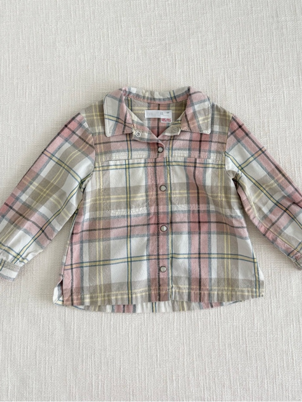 Zara Girls' Pink, Cream & Tan Plaid Button-Down Shirt